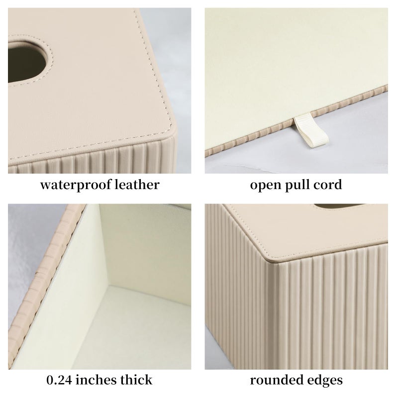 MEIBOOCH PU Leather Tissue Box Cover Rectangle Tissue Box Holder for 120-160 Count Box of Tissues (Beige Stria) - Image 5